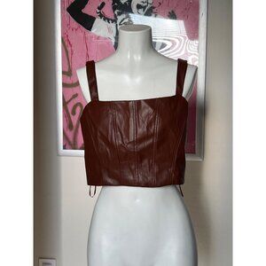 New! Jason Wu Brown Faux Leather Corset Crop Top Size M